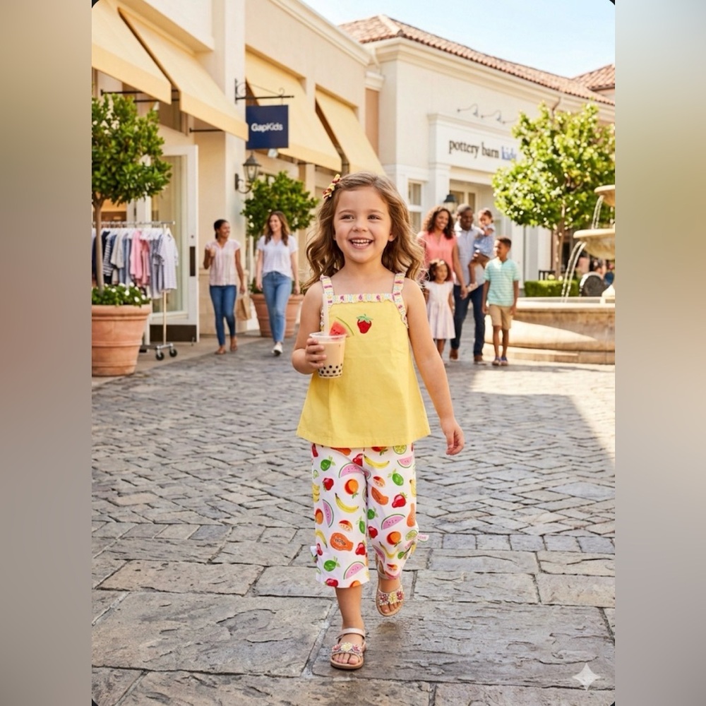 NEW Gymboree Colorful Fruity Pants Strawberry Yellow Top Outfit Set Girl Sz 4